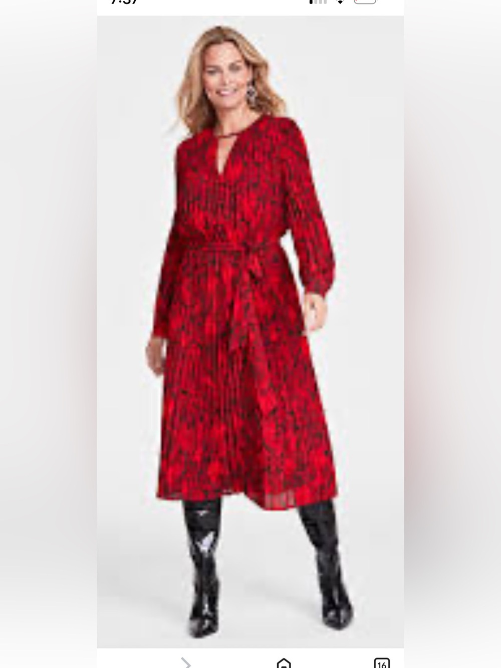 INC International Concepts Red Printed Long Sleeve Midi Dress Size 12: NWT
